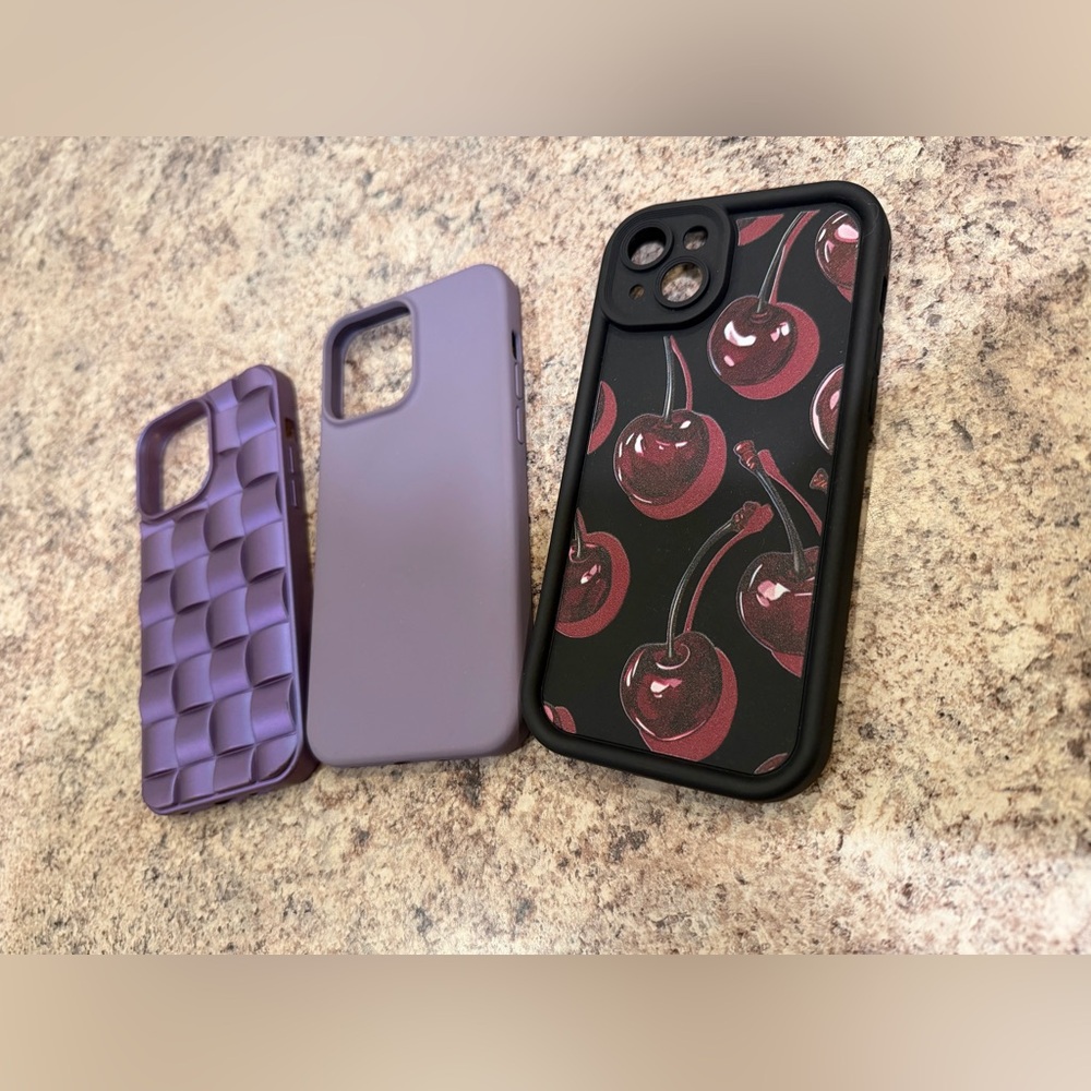 Purple and Cherry Pattern Iphone 15 Plus Cases